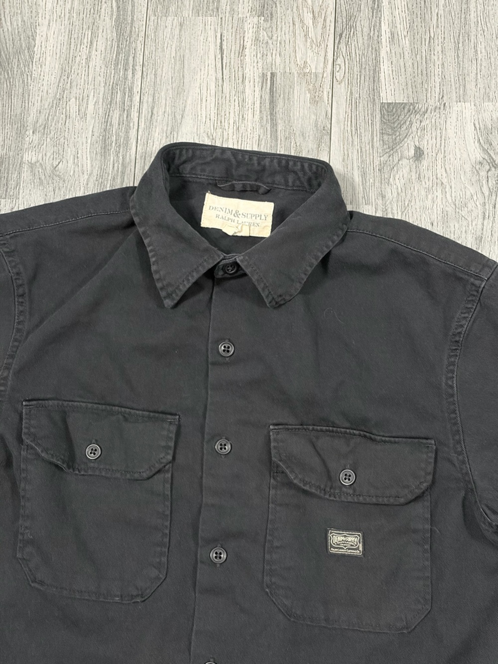 Denim & Supply Ralph Lauren Black Short-Sleeve Button-Front Shirt Jacket - Picture 3 of 9